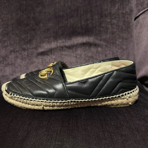GUCCI BLACK LEATHER ESPADRILLES FLATS SHOES SIZE 40 1/2 UK/ 10.5 US - Picture 1 of 10